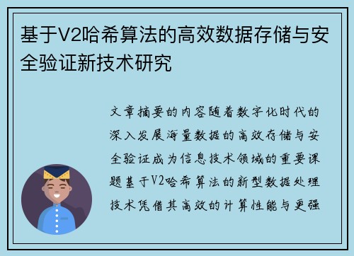 基于V2哈希算法的高效数据存储与安全验证新技术研究
