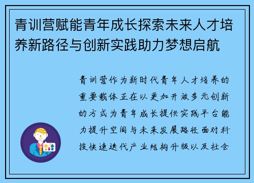 青训营赋能青年成长探索未来人才培养新路径与创新实践助力梦想启航
